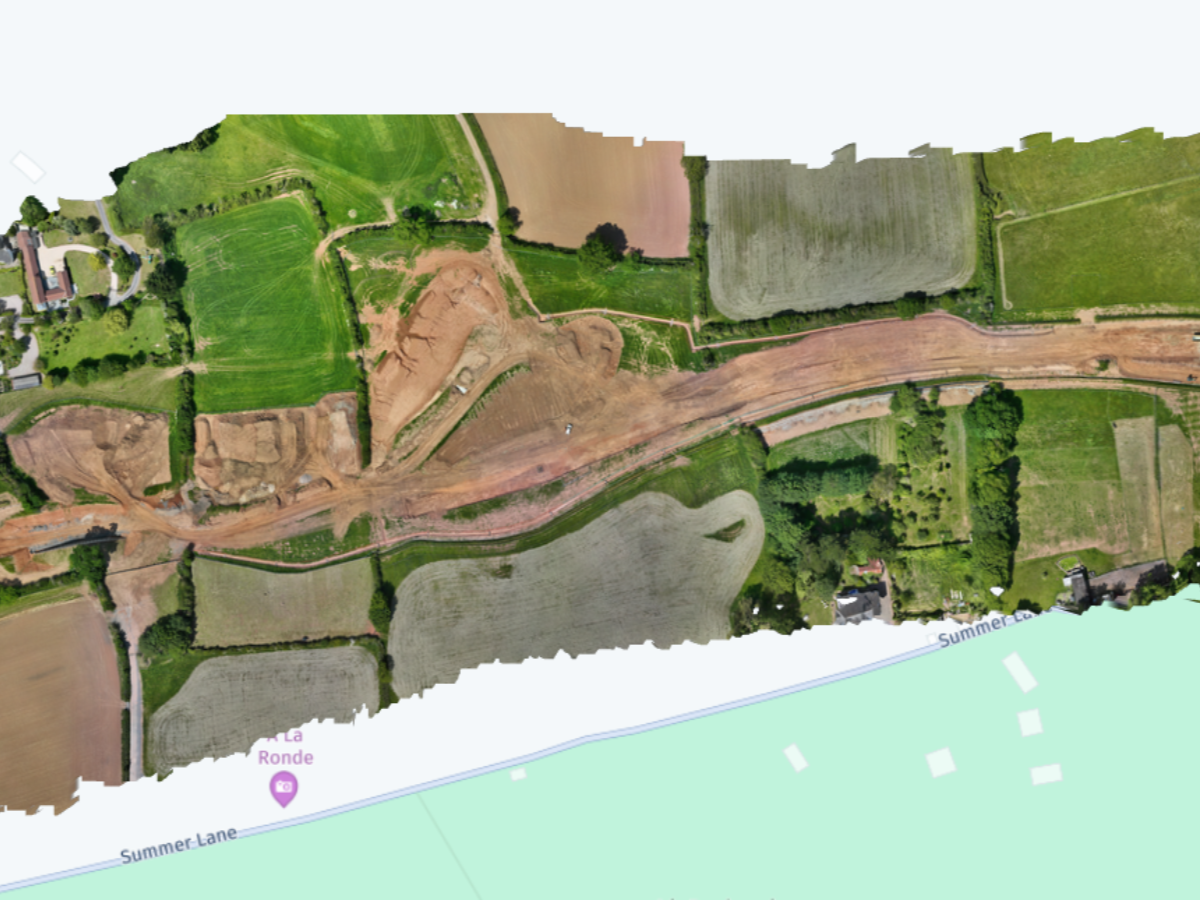 3D terrain model and cut and fill volumetric calculation output from Dinan Way Extension