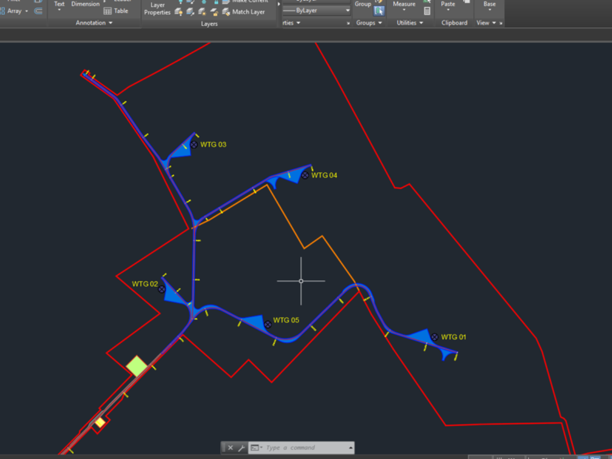 3D terrain model and cut and fill volumetric calculation output from Spaldington Wind Farm