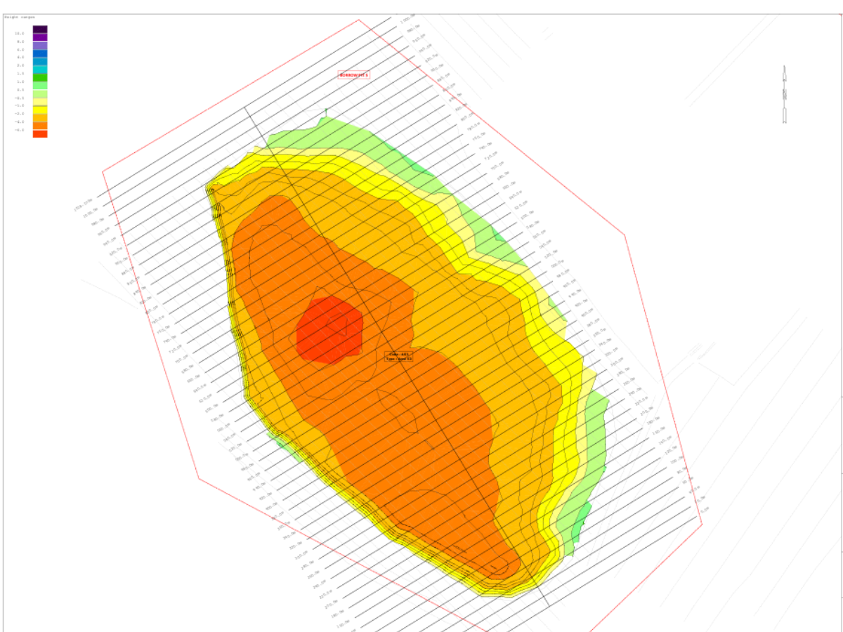 3D terrain model and cut and fill volumetric calculation output from A14 Huntingdon to Cambridge (A14H2C)